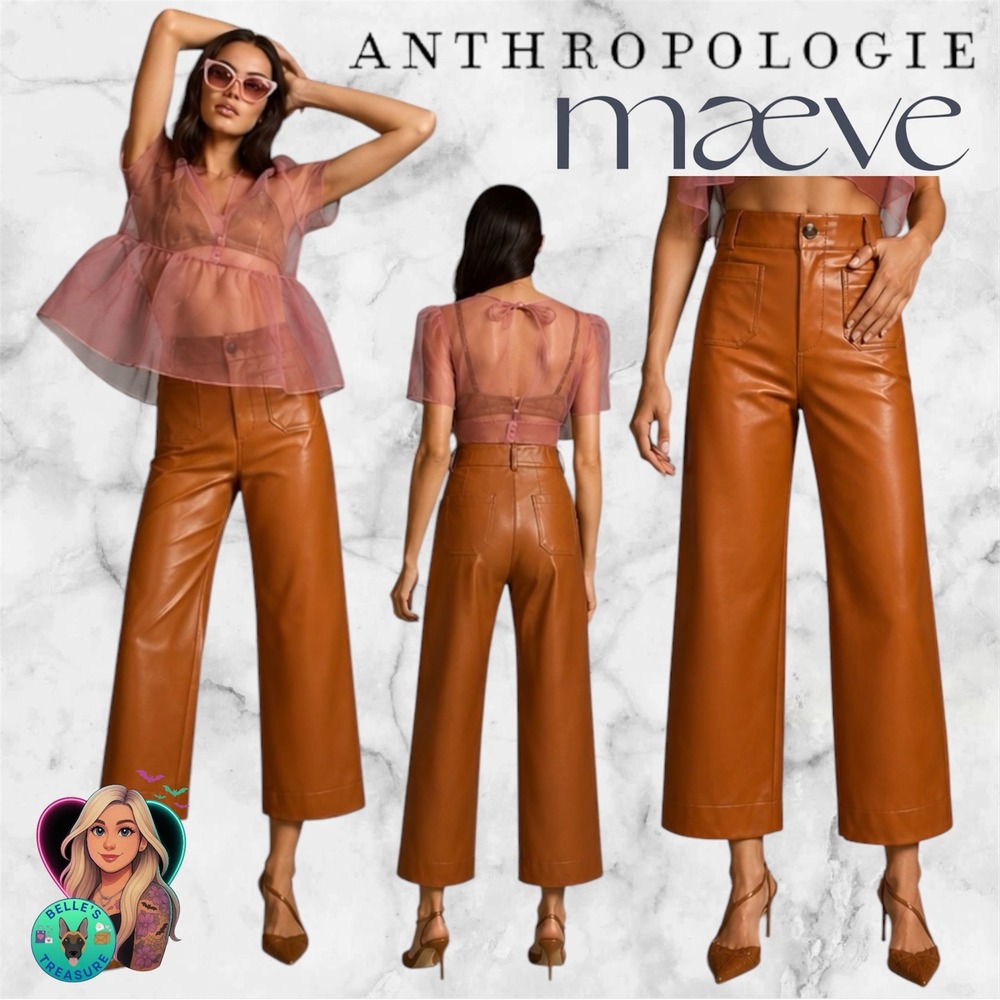 Maeve Anthropologie Women 25 The Colette Faux Leather Wide Leg Pants Caramel Sz2
